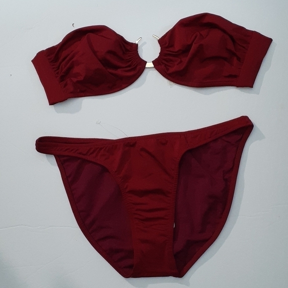 Catriona Anika Swim African Gold Hoop Deep Red Burgundy Bandeau Bikini Set - Picture 3 of 10